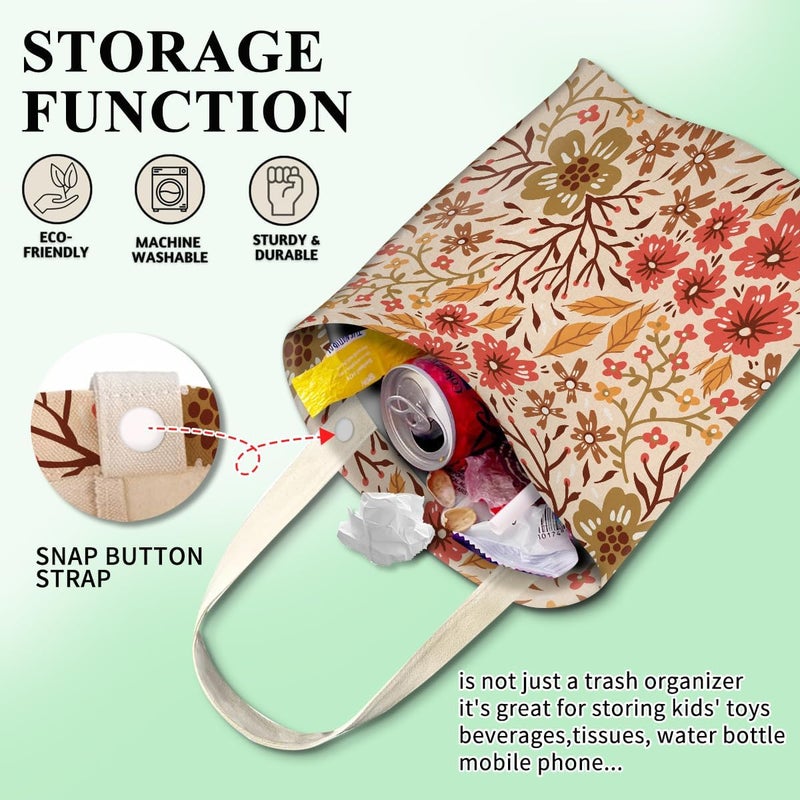 ABUIFDK Car Trash Can, Cute Car Trash Bag, Hanging Car Organizer and Storage Bag, Trash Bin for Car Accessories, Vehicle, Travelling, Camping Boho Floral - Image 3